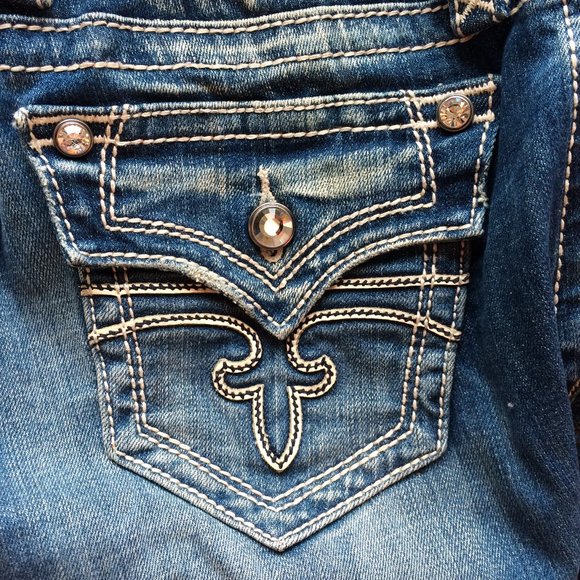 Rock Revival Womens Celine Capri Jeans Sz 28 Factory Distressed Flap Pockets - Picture 4 of 9